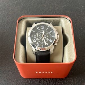 Fossil Men's Watch with Black Strap and Silver Case